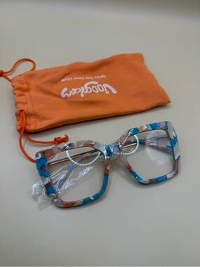 Vooglam Colorful Square Frame Fashion Glasses - Blue & Brown, No prescription